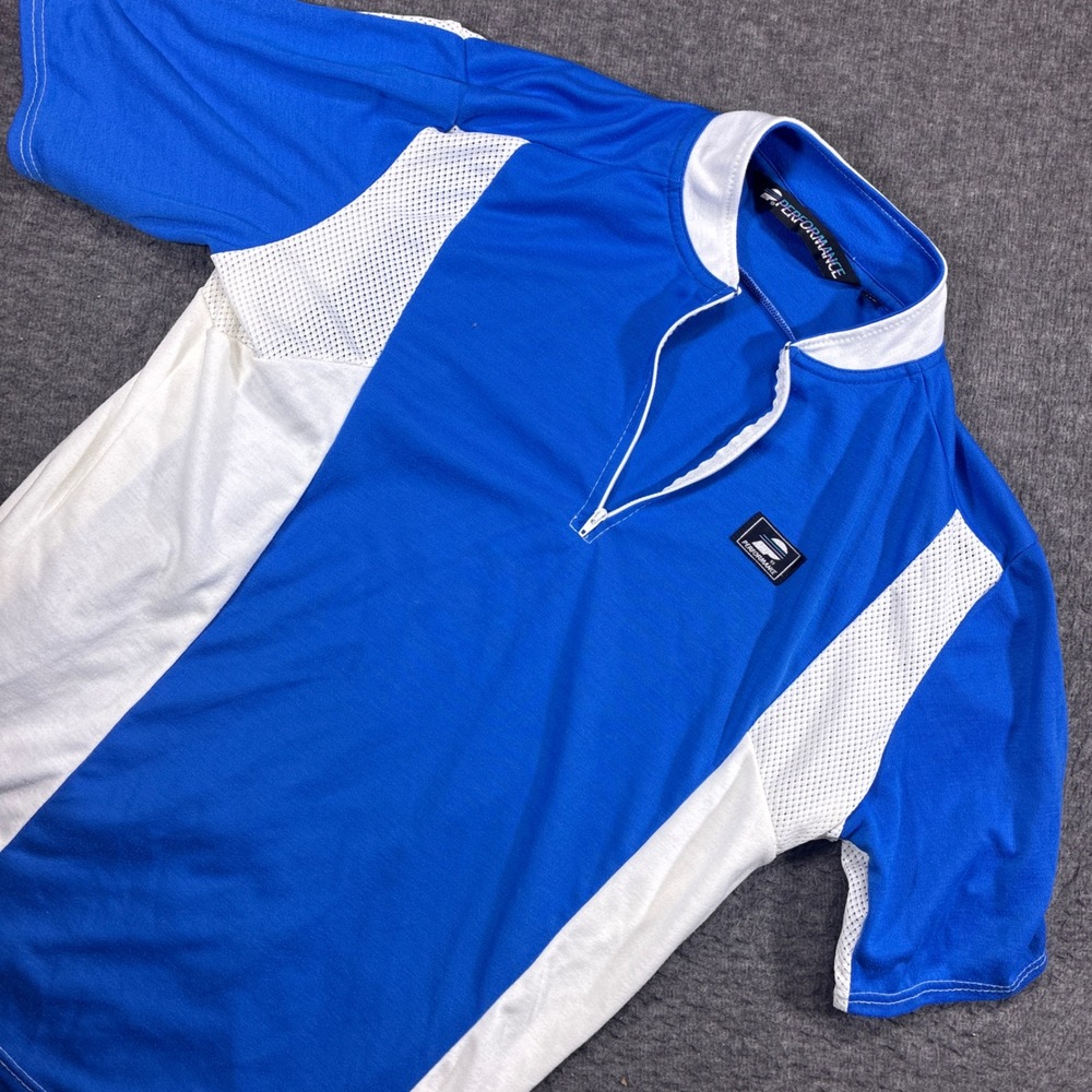 Vintage Performance Cycling Jersey Mens XL Blue White Made in USA Zip Pocket 80s
